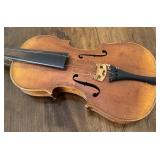 Vintage Full-Size Violin with Decorative Back, Needs Repair