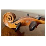 Vintage Full-Size Violin with Decorative Back, Needs Repair