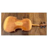 Vintage Full-Size Violin with Decorative Back, Needs Repair