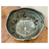 K - Handmade Signed Pottery Bowl with Abstract Design