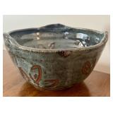 K - Handmade Signed Pottery Bowl with Abstract Design