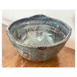 K - Handmade Signed Pottery Bowl with Abstract Design