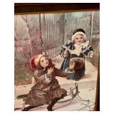 LR - Framed Vintage Winter Print of Children Playing in Snow