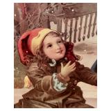 LR - Framed Vintage Winter Print of Children Playing in Snow