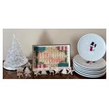 K - Bodum Christmas Dinner Plates, Platter, Napkin Rings, and Light Up Tree