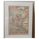 1877 Hand-Colored Antique Map of Minnesota by Gray