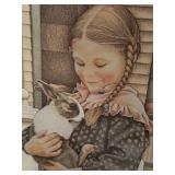 Set of 2 Jamie Bedford Framed Vintage Prints of Children with Rabbits