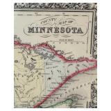 1862 Hand-Colored Antique County Map of Minnesota, Print