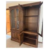 Large Wood China Cabinet with Glass Doors and Brass Handles