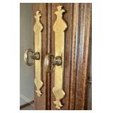 Large Wood China Cabinet with Glass Doors and Brass Handles