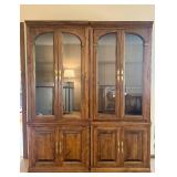 Large Wood China Cabinet with Glass Doors and Brass Handles