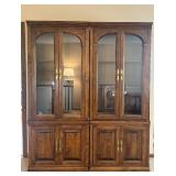 Large Wood China Cabinet with Glass Doors and Brass Handles