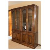 Large Wood China Cabinet with Glass Doors and Brass Handles