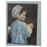 Framed Portrait Artwork of Young Girl Holding Chicken