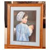 Framed Portrait Artwork of Young Girl Holding Chicken