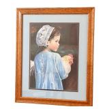 Framed Portrait Artwork of Young Girl Holding Chicken
