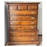 Vintage Wooden Highboy Dresser with Brass Hardware