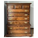 Vintage Wooden Highboy Dresser with Brass Hardware