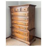 Vintage Wooden Highboy Dresser with Brass Hardware