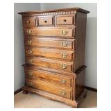 Vintage Wooden Highboy Dresser with Brass Hardware