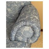 Pair of Broyhill Upholstered Armchairs with Ottoman in Blue Floral Pattern