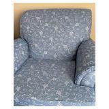 Pair of Broyhill Upholstered Armchairs with Ottoman in Blue Floral Pattern