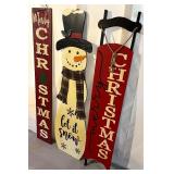 Set of 3 Large Christmas Wooden Signs and Snowman Holiday Decor