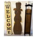 Set of 3 Large Christmas Wooden Signs and Snowman Holiday Decor