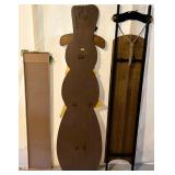 Christmas and Welcome Wooden Porch Sign Trio with Snowman Sled Decor