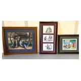 Framed Art Print and 2 Framed Comic Prints