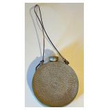 Wicker Creel Fishing Basket with Strap and Vintage Pottery Canteen