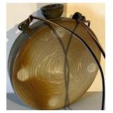 Wicker Creel Fishing Basket with Strap and Vintage Pottery Canteen