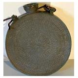 Wicker Creel Fishing Basket with Strap and Vintage Pottery Canteen