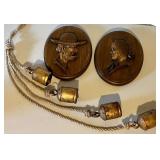 Set of 2 Carved Wood Portrait Plaques with 4 Decorative Hanging Bells