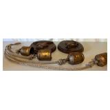 Set of 2 Carved Wood Portrait Plaques with 4 Decorative Hanging Bells