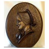 Set of 2 Carved Wood Portrait Plaques with 4 Decorative Hanging Bells