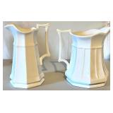 Set of 8 White Milk Glass Pitchers, Vases, and Compotes Assorted Styles