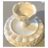 Set of 8 White Milk Glass Pitchers, Vases, and Compotes Assorted Styles