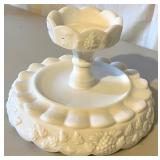 Set of 8 White Milk Glass Pitchers, Vases, and Compotes Assorted Styles