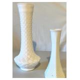 Set of 8 White Milk Glass Pitchers, Vases, and Compotes Assorted Styles