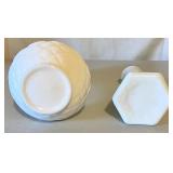 Set of 8 White Milk Glass Pitchers, Vases, and Compotes Assorted Styles