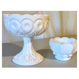 Set of 8 White Milk Glass Pitchers, Vases, and Compotes Assorted Styles