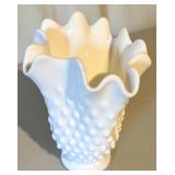 Set of 8 White Milk Glass Pitchers, Vases, and Compotes Assorted Styles