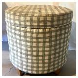 Round Plaid Upholstered Storage Ottoman