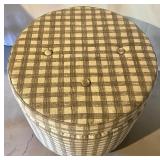 Round Plaid Upholstered Storage Ottoman
