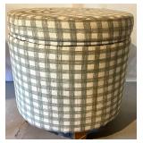 Round Plaid Upholstered Storage Ottoman