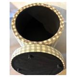 Round Plaid Upholstered Storage Ottoman