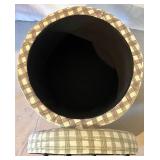 Round Plaid Upholstered Storage Ottoman