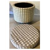 Round Plaid Upholstered Storage Ottoman