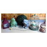 Garden Decor Collection with Lanterns, Animal Figures, and Birdcages